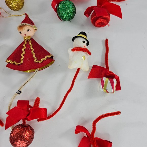 Vintage Felt Pipe Cleaner Christmas Ornament Lot Pixie Snowman Gifts Balls - Picture 5 of 10